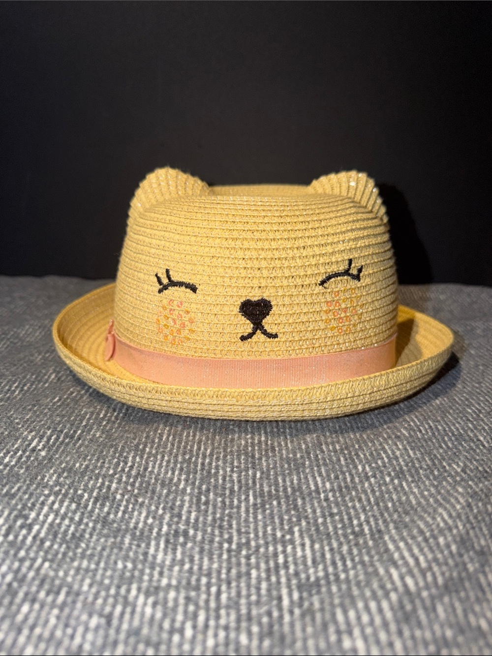 H&M Yellow Cat Straw Hat with Pink Band